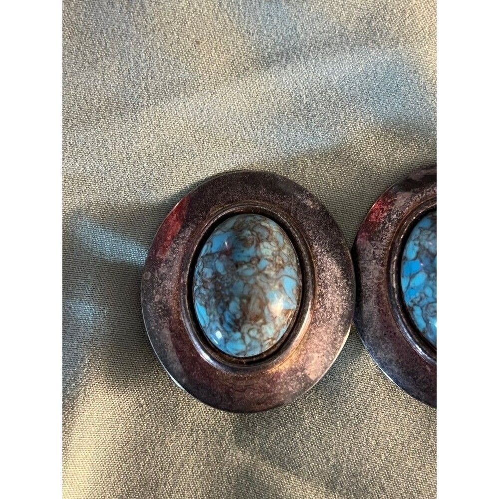 Vintage Southwestern Style Turquoise Clip-On Earrings - Picture 4 of 4